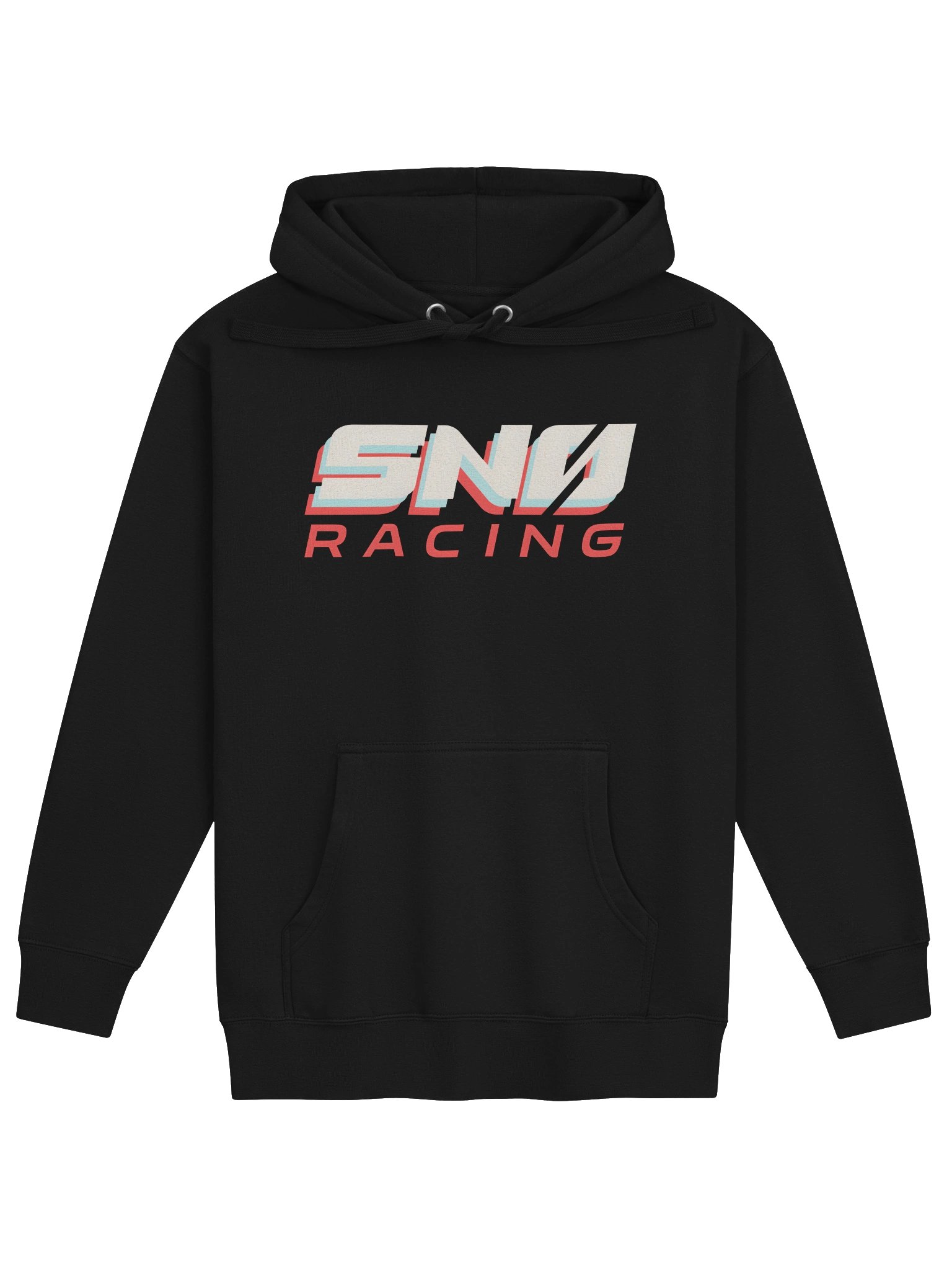 Black Snø Racing Retro Hoodie with snow and coral chest logo